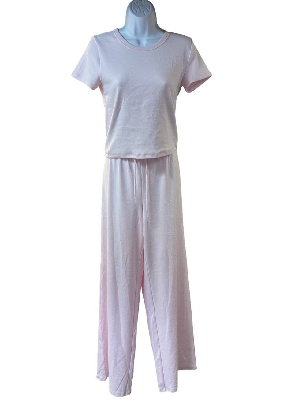 Aritzia Sunday Best Pink BestHug Ribbed Knit Tee & Wide Leg Gilmore Pants Set M